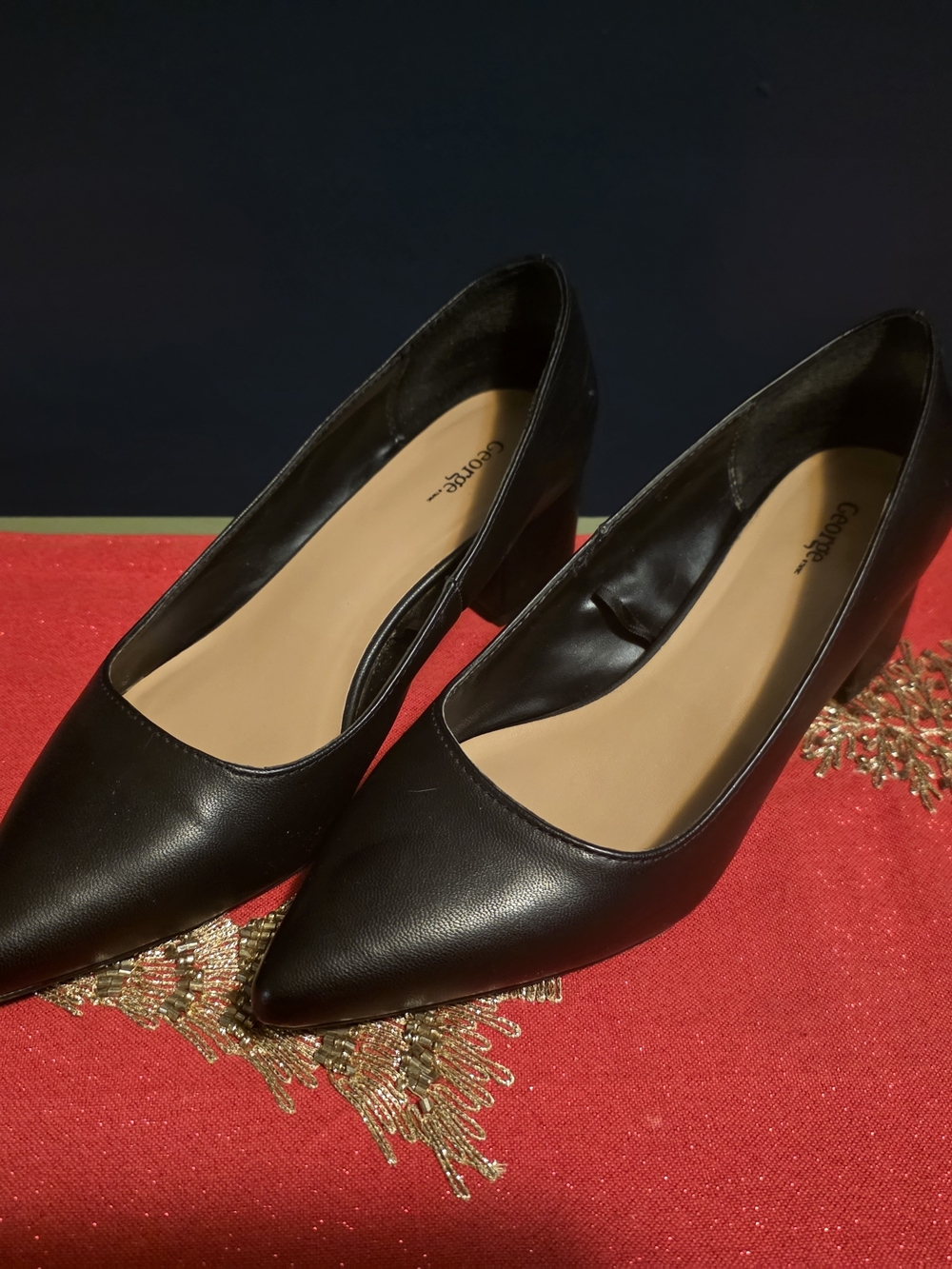 George Black Pointed-Toe Block Heel Pumps